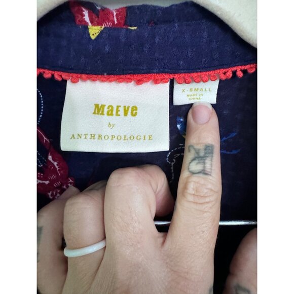 Maeve Anthropologie mallory butterfly blue blouse oversized size XS - Picture 6 of 6
